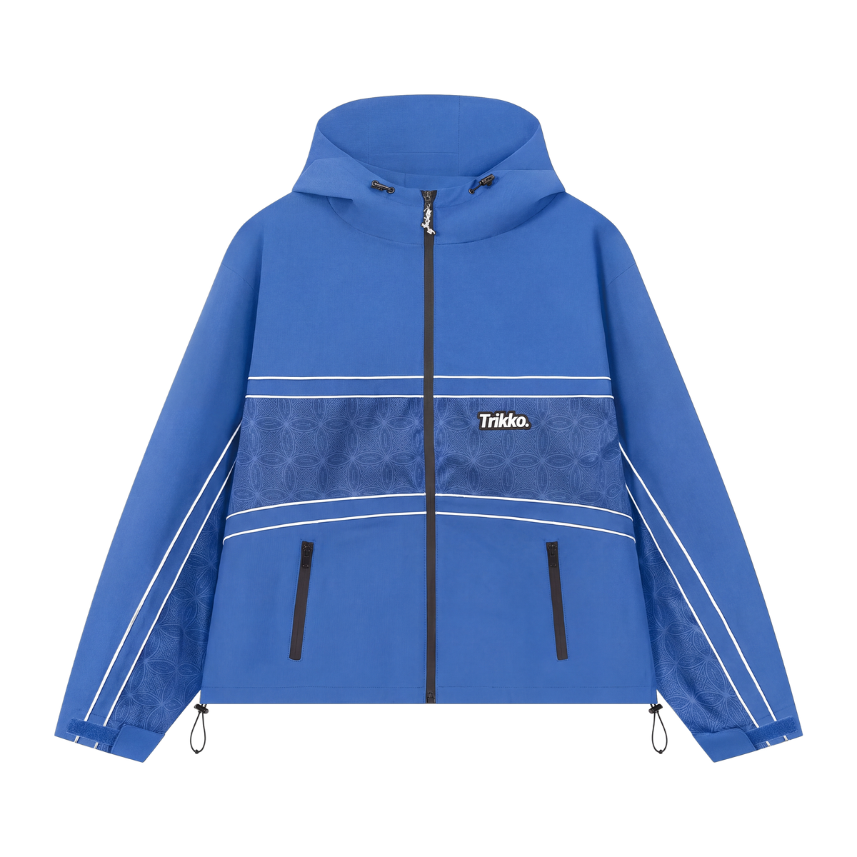 Cobalt blue Arabic waterproof shell jacket, front